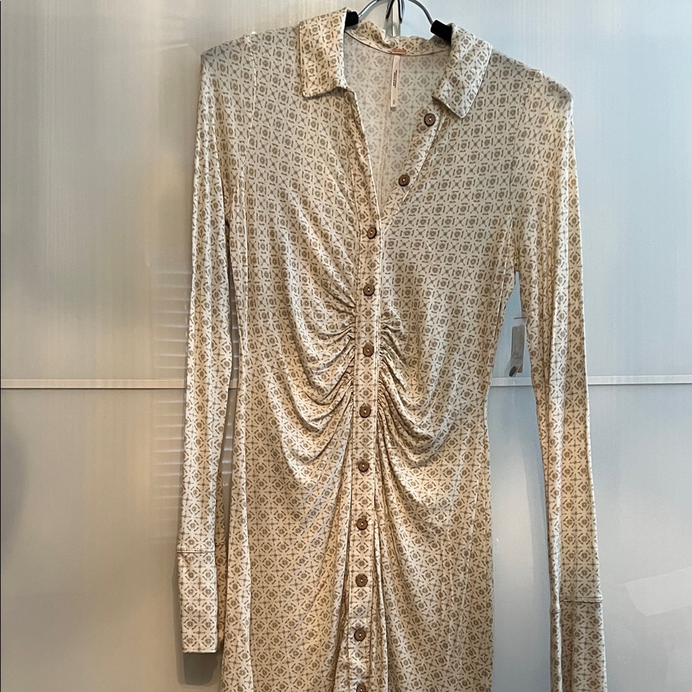 Free People Cream Long Sleeve Dress